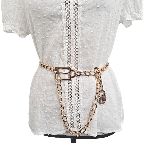 Plus Gold chunky chain link metal waist belly hip square buckle statement belt - Picture 9 of 13